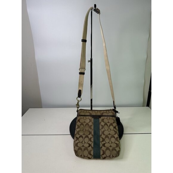 Coach Crossbody Small Canvas Signature Bag Tan/Green - Picture 1 of 9